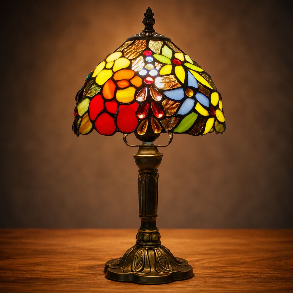 Tiffany-Style Art Glass Table Lamp with Adjustable Arm for Office, Bedroom & Reading Nook – 8 Mosaic Designs
