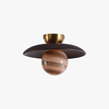 Flush Mount Light Fixture Natural Wood 11 Inch Clear Glass Sphere G9 Socket Hallway Foyer Entry Ceiling Lighting for Modern Minimalist Scand
