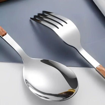 30-Piece Flatware Set Wood-Effect Handles Gold & Silver Finish for 6 Service for Family Dining Everyday Tableware Dinnerware