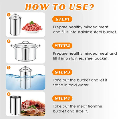Meat Press Mold and Cooker with Kitchen Thermometer in Stainless Steel