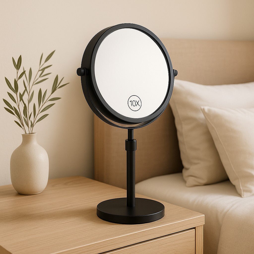 Rechargeable Vanity Mirror with 10X Magnification & Adjustable Height for Countertop Makeup Application
