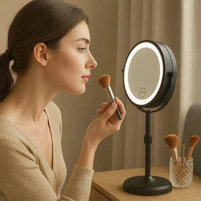 Rechargeable Vanity Mirror with 10X Magnification & Adjustable Height for Countertop Makeup Application