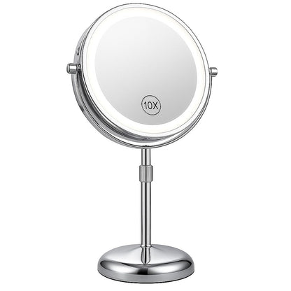 Rechargeable Vanity Mirror with 10X Magnification & Adjustable Height for Countertop Makeup Application