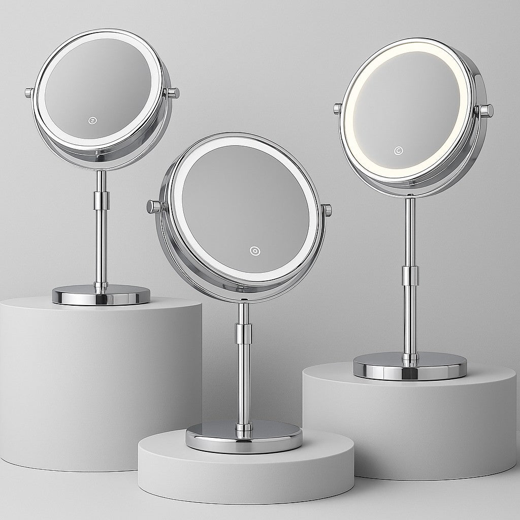 Rechargeable Vanity Mirror with 10X Magnification & Adjustable Height for Countertop Makeup Application