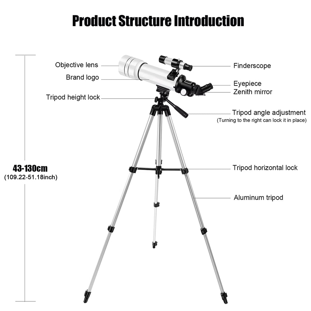 Beginner Refractor Telescope for Kids — 70mm Aperture with Adjustable Tripod & Phone Adapter