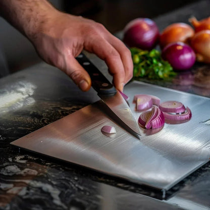 Stainless Steel Cutting Board Non-Porous Antibacterial Kitchen Prep Surface Knife-Safe Food Grade Metal Chopping Block for Home Cooking