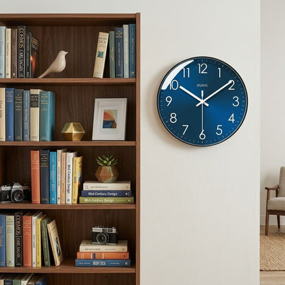 Whisper-Quiet Round Wall Clock with Sweep Hand – Modern Analog Timepiece for Bedroom Office Living Room – Glass Face Non-Ticking Quartz