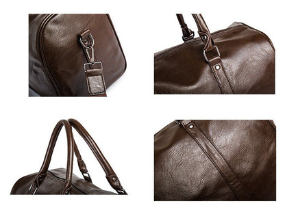 Weekender Overnight Bag in Vegan Leather – Roomy Interior with Shoulder Strap & Padded Grips for Airport Travel