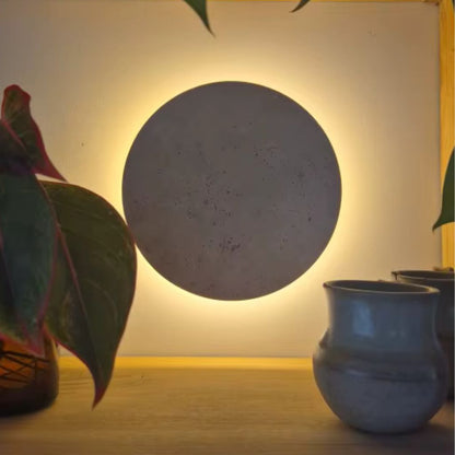 Travertine Circle Sconce for Bedrooms & Hallways – LED Ambient Lighting Fixture with Adjustable Color Temperature