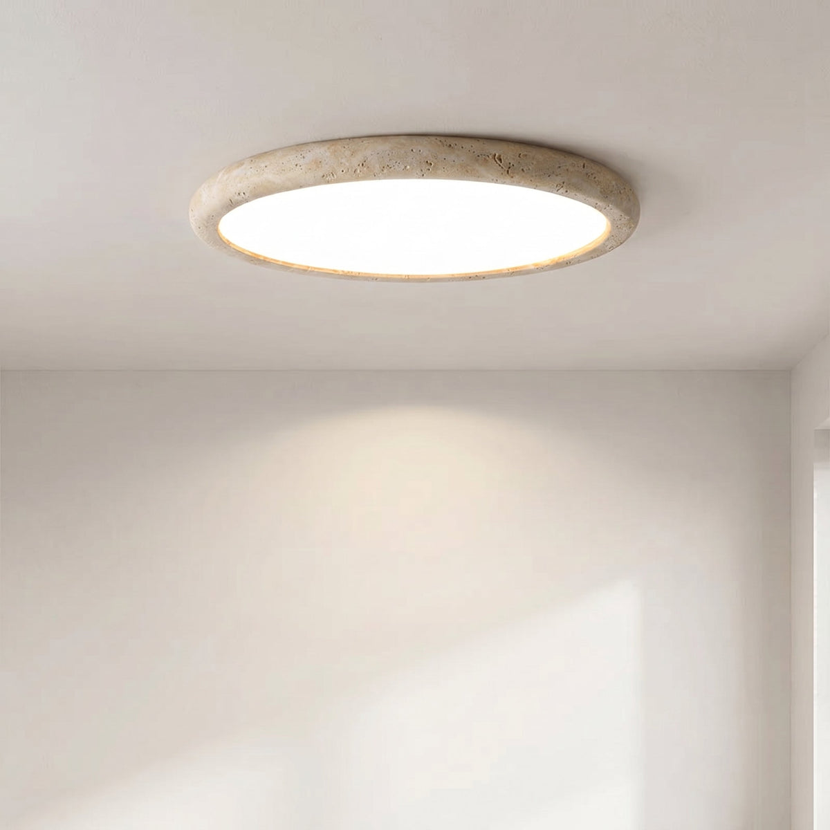 Natural Travertine Stone Ceiling Light – Round Flush Mount Fixture, Warm LED Glow for Bedroom, Living Room & Modern Interiors