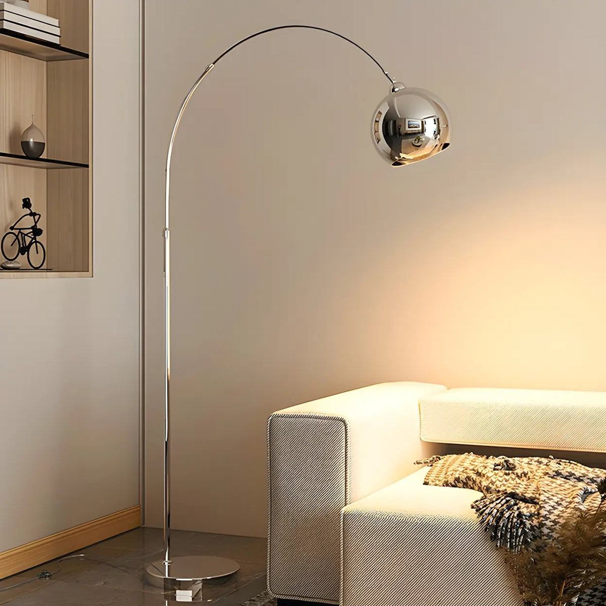 Arc Floor Lamp with Dome Shade Chrome Finish 71 in Tall Adjustable Overhead Reading Light Foot Switch Control for Living Room Home Office So