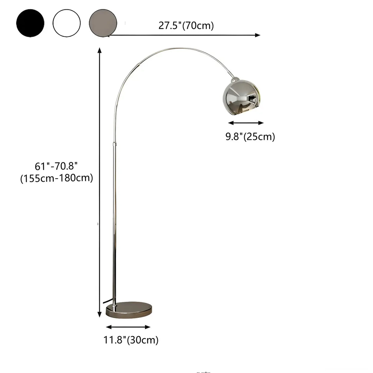 Arc Floor Lamp with Dome Shade Chrome Finish 71 in Tall Adjustable Overhead Reading Light Foot Switch Control for Living Room Home Office So