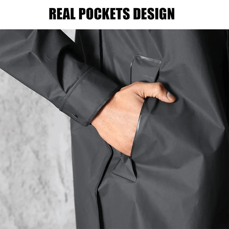 Full-Length Waterproof Hooded Rain Jacket for Adults – Lightweight Foldable Travel Coat for Men & Women – Black