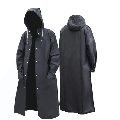 Full-Length Waterproof Hooded Rain Jacket for Adults – Lightweight Foldable Travel Coat for Men & Women – Black