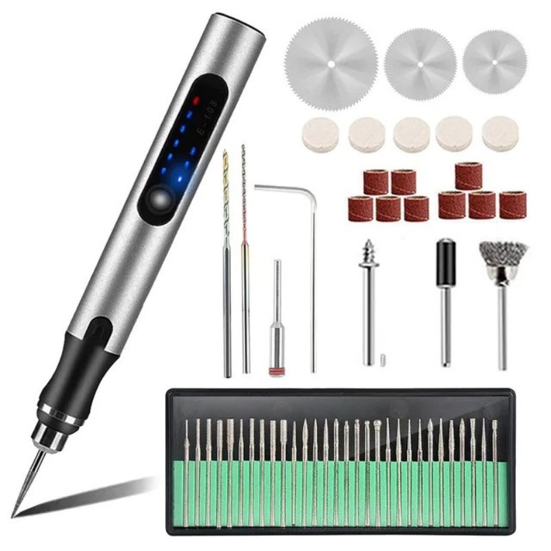 Portable Rotary Tool Kit with LCD Speed Display, Multi-Material Carving Device for Wood Metal Glass Leather, USB Chargeable Handheld Etching