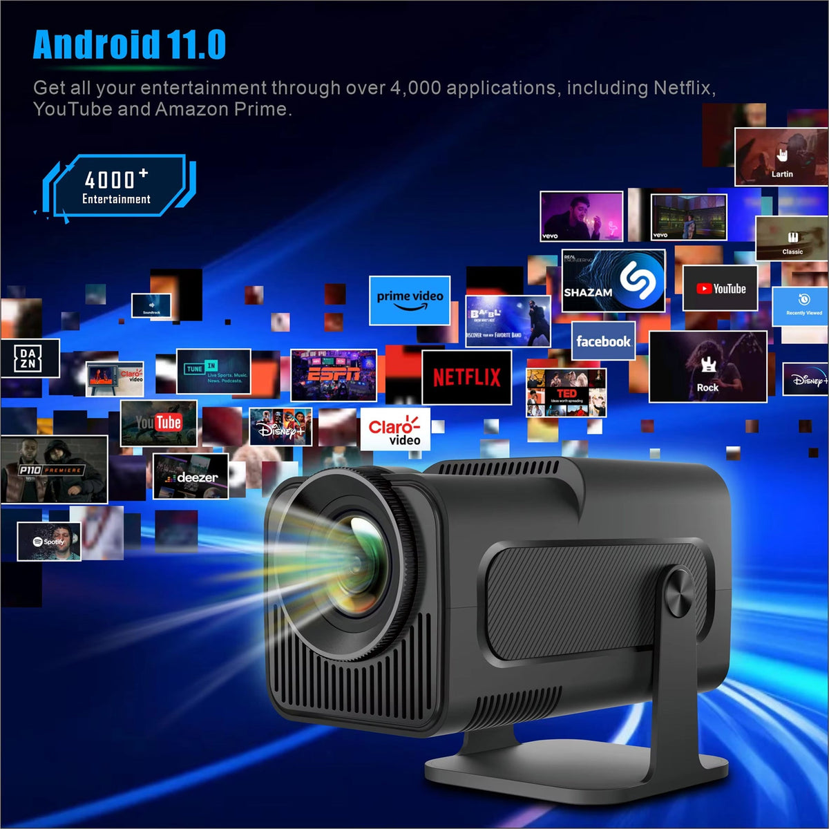 Portable Mini Projector 1080p Full HD Android WiFi LED Home Theater Up to 150 Inch Screen for Indoor Outdoor Movies Gaming