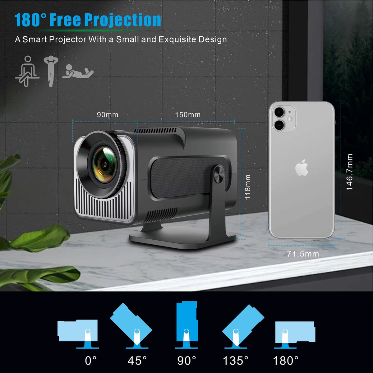 Portable Mini Projector 1080p Full HD Android WiFi LED Home Theater Up to 150 Inch Screen for Indoor Outdoor Movies Gaming