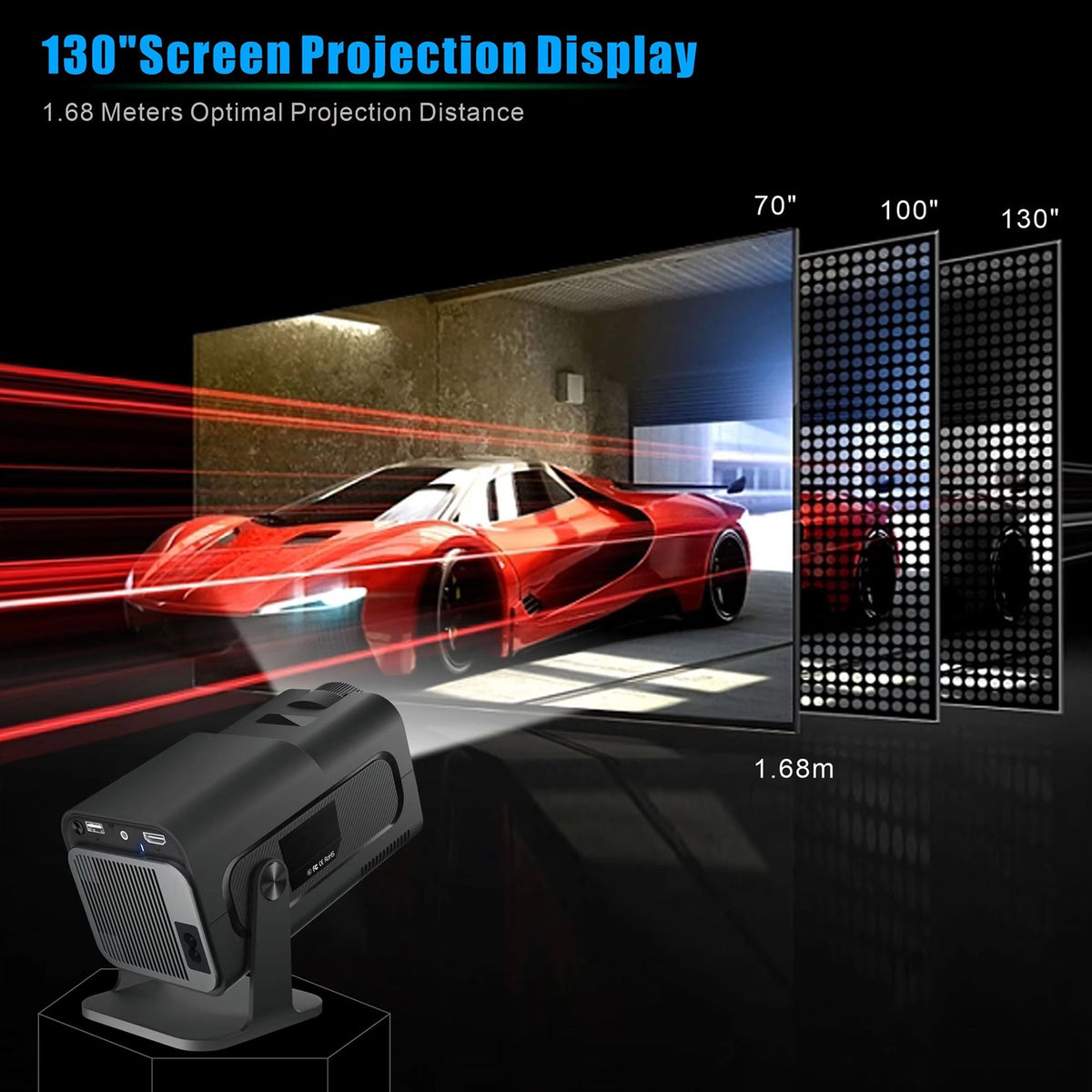 Portable Mini Projector 1080p Full HD Android WiFi LED Home Theater Up to 150 Inch Screen for Indoor Outdoor Movies Gaming