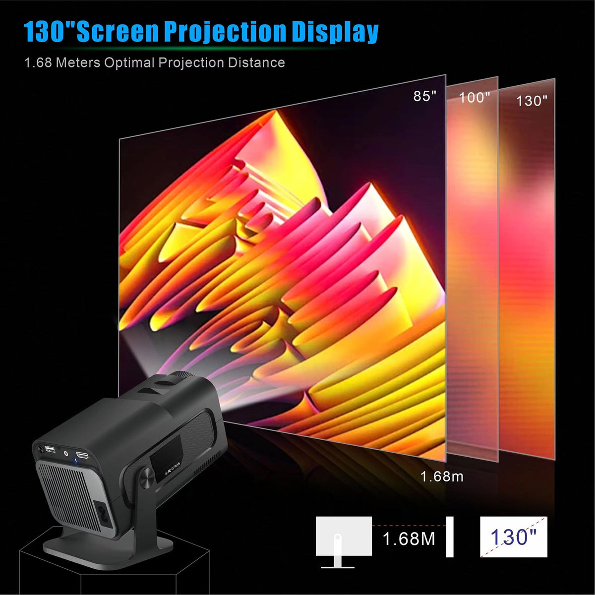 Portable Mini Projector 1080p Full HD Android WiFi LED Home Theater Up to 150 Inch Screen for Indoor Outdoor Movies Gaming