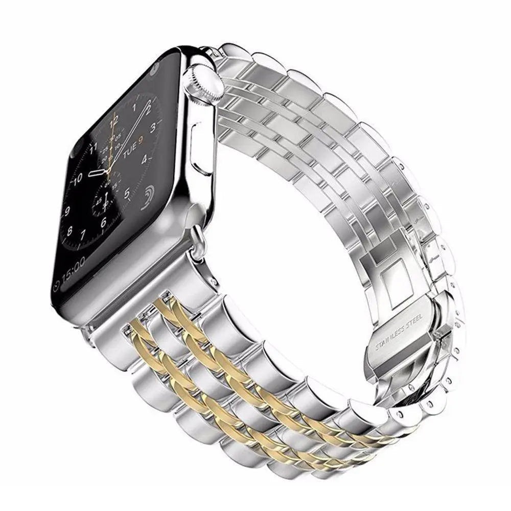 Premium Metal Three-Row Chain Watch Strap – 38mm–49mm Sizes, 4 Finishes – Compatible with Latest & Legacy Apple Watches