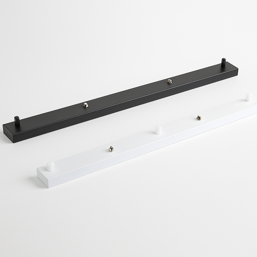Metal Ceiling Canopy for Multi-Light Pendant Fixtures – Long Mounting Plate in Black or White, 1-5 Outlet Holes, Modern Hardware Accessory