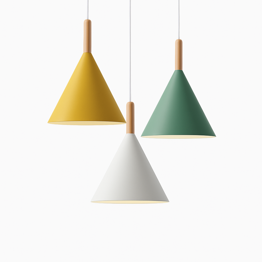 Cone Hanging Lamp with Wood Accent and 47-Inch Adjustable Cord for Kitchens, Dining Tables, Breakfast Nooks, Modern Farmhouse Overhead Task