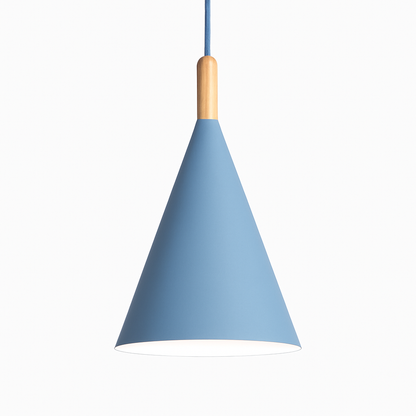Cone Hanging Lamp with Wood Accent and 47-Inch Adjustable Cord for Kitchens, Dining Tables, Breakfast Nooks, Modern Farmhouse Overhead Task