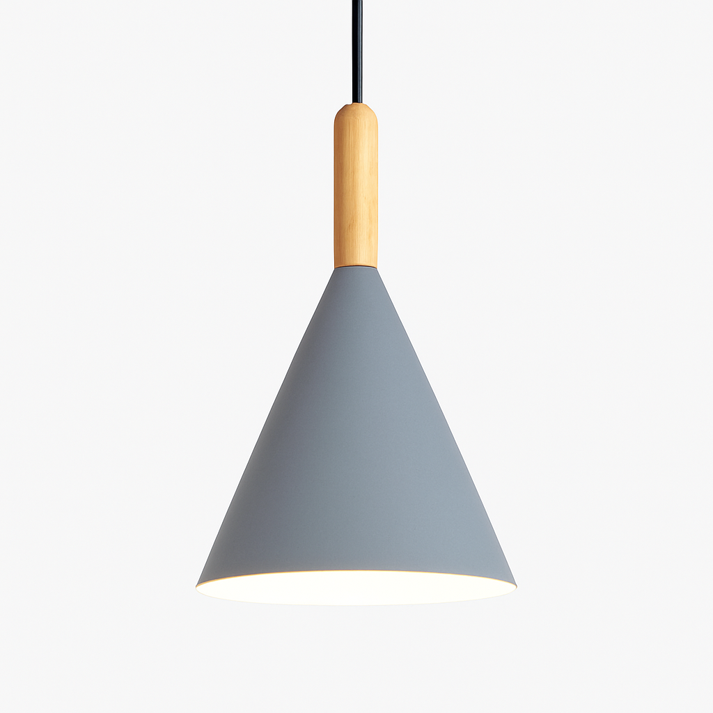 Cone Hanging Lamp with Wood Accent and 47-Inch Adjustable Cord for Kitchens, Dining Tables, Breakfast Nooks, Modern Farmhouse Overhead Task