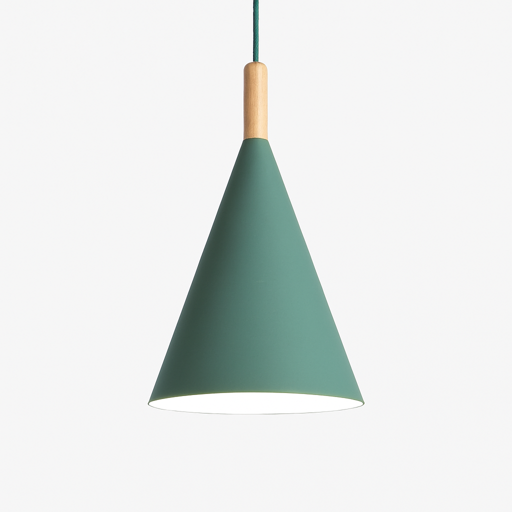 Cone Hanging Lamp with Wood Accent and 47-Inch Adjustable Cord for Kitchens, Dining Tables, Breakfast Nooks, Modern Farmhouse Overhead Task