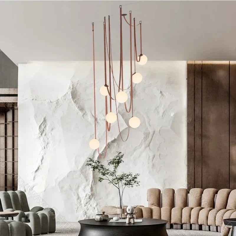 Frosted Glass Globe Hanging Light with Leather Cord Suspension for Dining Room & Living Room | Adjustable Height Ceiling Fixture | E27 Socke