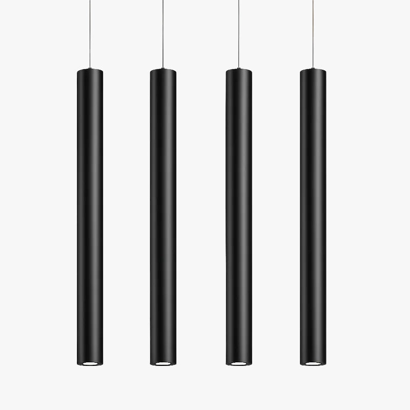 Modern Cylindrical LED Pendant Light — Sleek Slim Black Metal Hanging Fixture for Dining Room, Kitchen Island & Bar