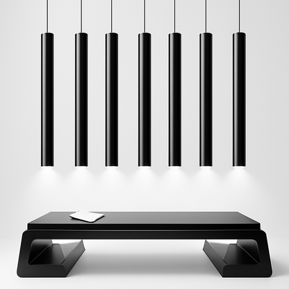 Modern Cylindrical LED Pendant Light — Sleek Slim Black Metal Hanging Fixture for Dining Room, Kitchen Island & Bar