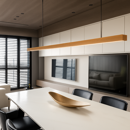 Linear Wood LED Pendant Light with Warm Glow for Dining Rooms, Kitchens & Modern Interiors