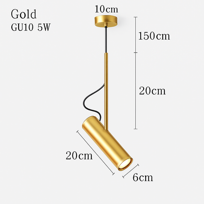 Adjustable Spotlight Pendant Light with Brushed Metal & Gold Stem – Modern Hanging Ceiling Fixture for Kitchen Island, Dining Room & Bedroom