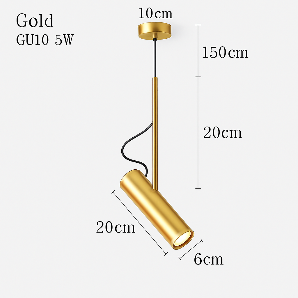 Adjustable Spotlight Pendant Light with Brushed Metal & Gold Stem – Modern Hanging Ceiling Fixture for Kitchen Island, Dining Room & Bedroom