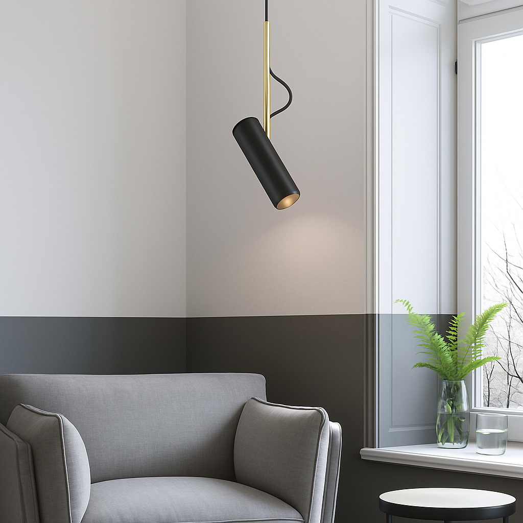 Adjustable Spotlight Pendant Light with Brushed Metal & Gold Stem – Modern Hanging Ceiling Fixture for Kitchen Island, Dining Room & Bedroom