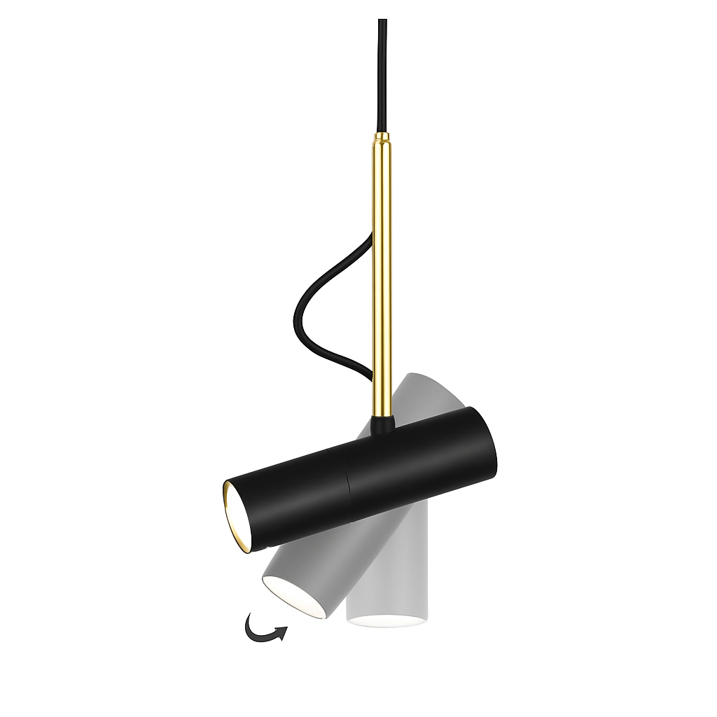 Adjustable Spotlight Pendant Light with Brushed Metal & Gold Stem – Modern Hanging Ceiling Fixture for Kitchen Island, Dining Room & Bedroom
