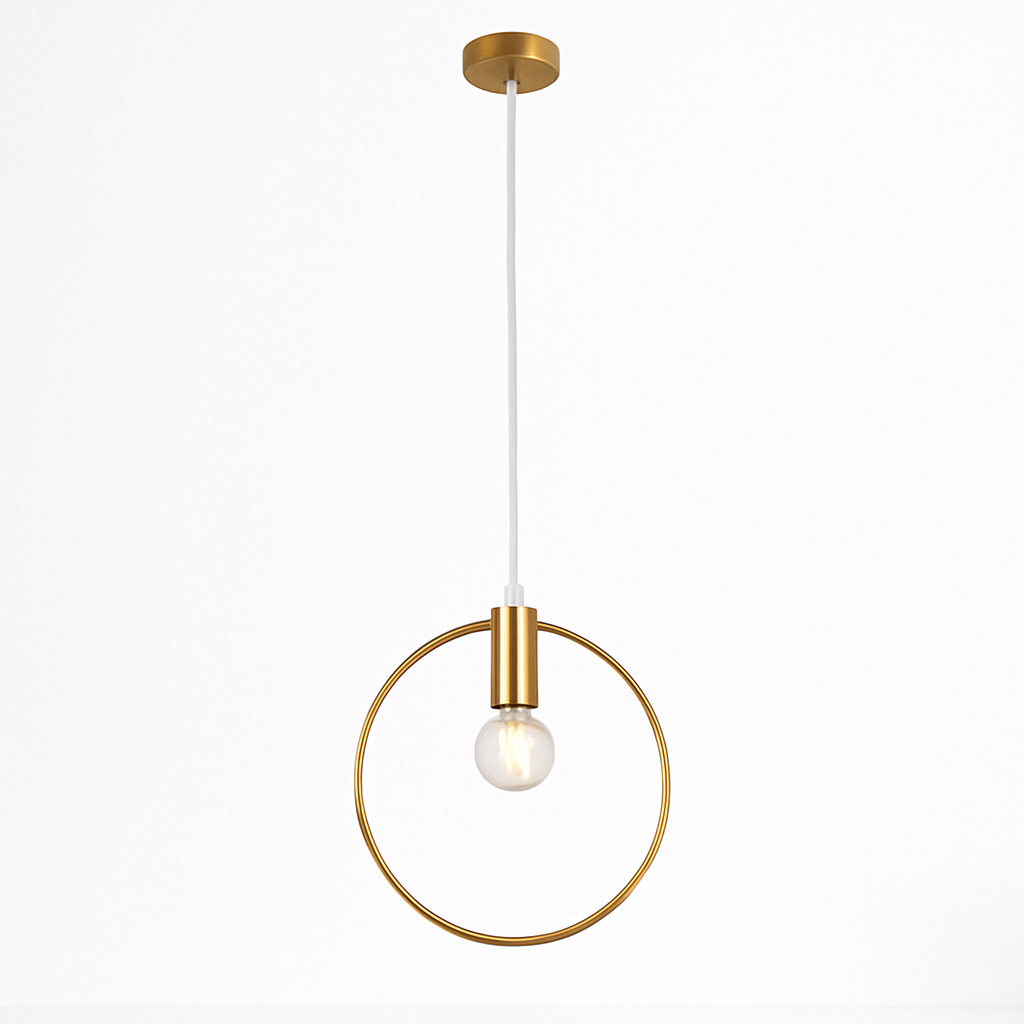 Circular Gold LED Pendant Light | Modern Round Hanging Fixture for Dining Room, Living Room & Bedroom | Geometric Metal Ceiling Lamp