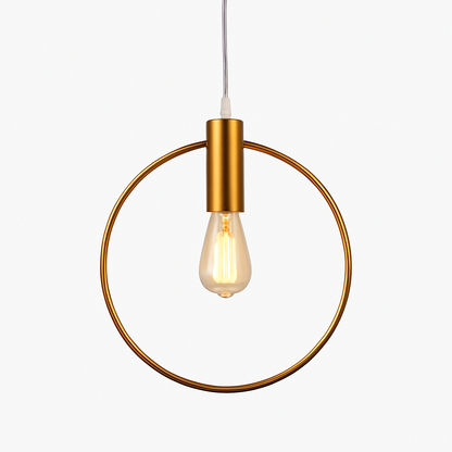 Circular Gold LED Pendant Light | Modern Round Hanging Fixture for Dining Room, Living Room & Bedroom | Geometric Metal Ceiling Lamp