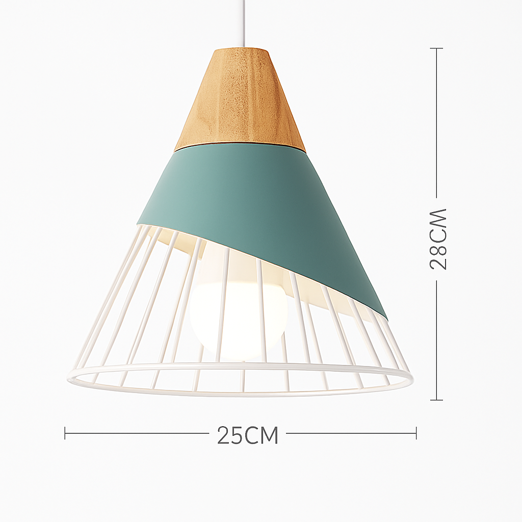 Hanging Ceiling Lamp Wood Metal Shade 11 Inch Drop Light Fixture for Kitchen Island Dining Table Bedroom Scandinavian Style Adjustable Cord