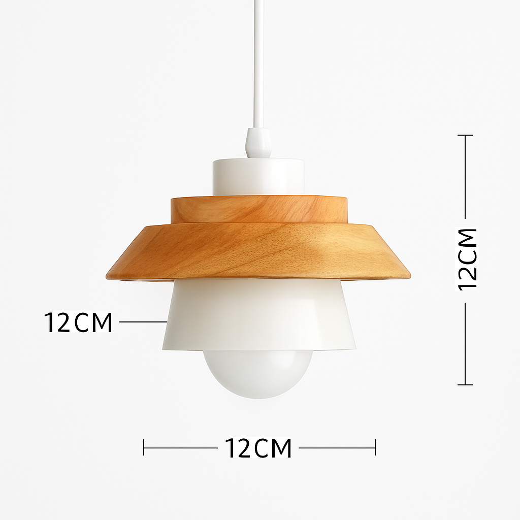 Hanging Ceiling Lamp Wood Metal Shade 11 Inch Drop Light Fixture for Kitchen Island Dining Table Bedroom Scandinavian Style Adjustable Cord