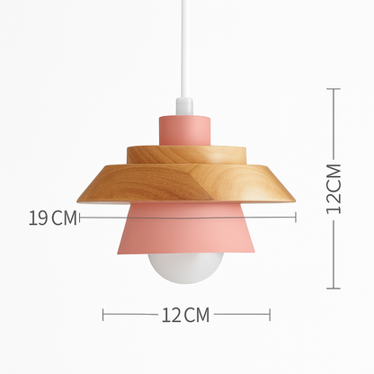 Hanging Ceiling Lamp Wood Metal Shade 11 Inch Drop Light Fixture for Kitchen Island Dining Table Bedroom Scandinavian Style Adjustable Cord