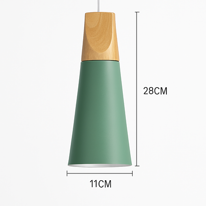 Hanging Ceiling Lamp Wood Metal Shade 11 Inch Drop Light Fixture for Kitchen Island Dining Table Bedroom Scandinavian Style Adjustable Cord