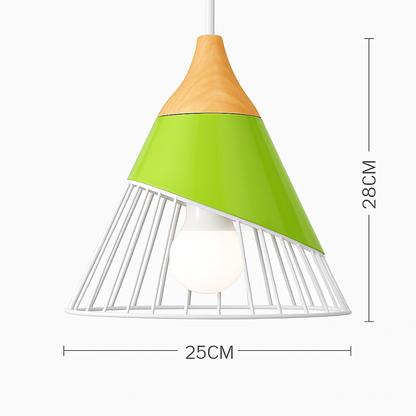 Hanging Ceiling Lamp Wood Metal Shade 11 Inch Drop Light Fixture for Kitchen Island Dining Table Bedroom Scandinavian Style Adjustable Cord