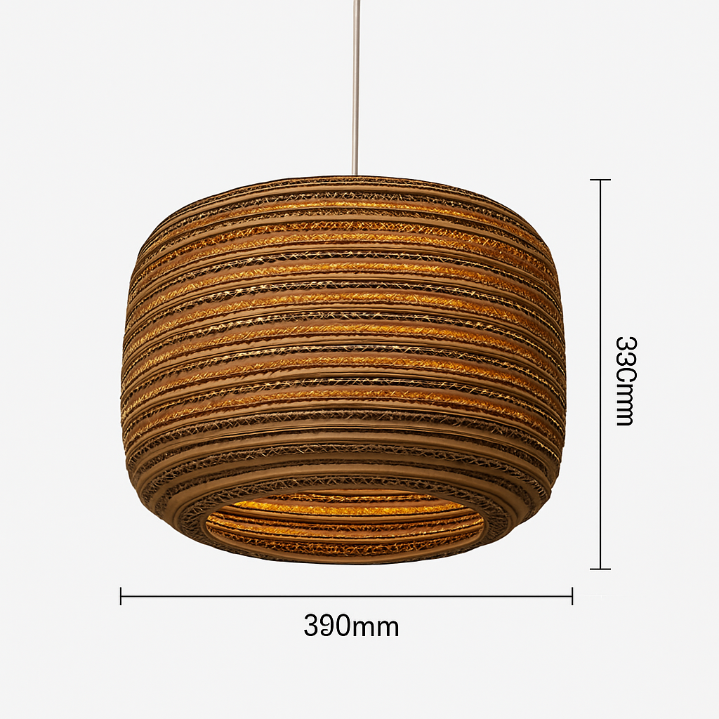 Japandi Paper Pendant Light – Brown Cord-Hung Ceiling Fixture, E27 Bulb Included, 12 Shade Shapes Available for Dining Room, Living Room &