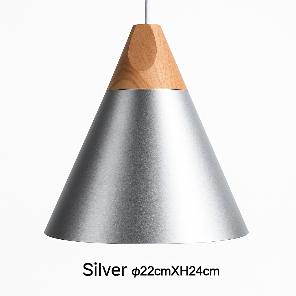 Modern Cone Pendant Light with Wood & Aluminum | Scandinavian Style Hanging Fixture for Dining Room Kitchen | E27 Socket | Contemporary