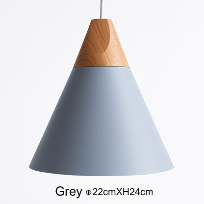 Modern Cone Pendant Light with Wood & Aluminum | Scandinavian Style Hanging Fixture for Dining Room Kitchen | E27 Socket | Contemporary