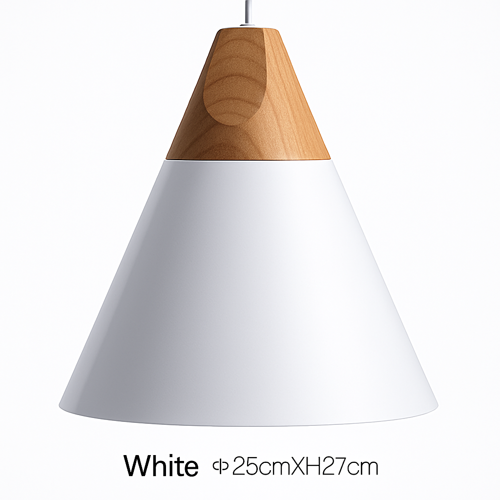 Modern Cone Pendant Light with Wood & Aluminum | Scandinavian Style Hanging Fixture for Dining Room Kitchen | E27 Socket | Contemporary