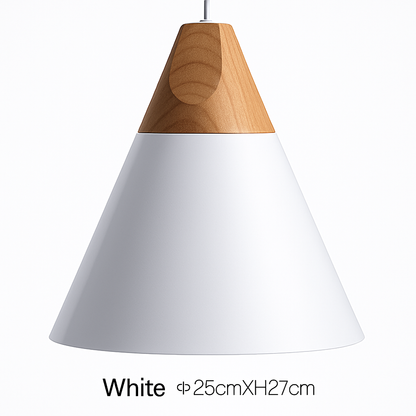 Modern Cone Pendant Light with Wood & Aluminum | Scandinavian Style Hanging Fixture for Dining Room Kitchen | E27 Socket | Contemporary