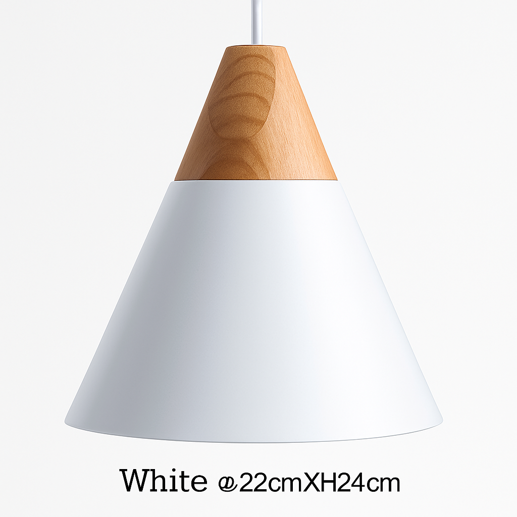 Modern Cone Pendant Light with Wood & Aluminum | Scandinavian Style Hanging Fixture for Dining Room Kitchen | E27 Socket | Contemporary
